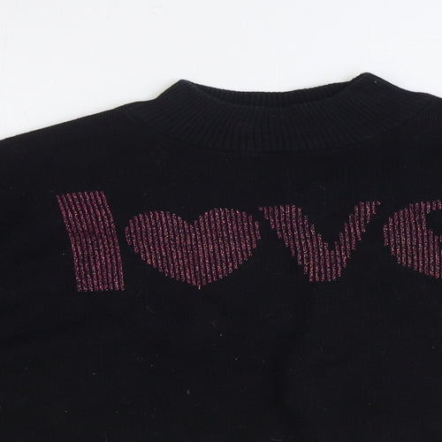 Divided Womens Black Round Neck Polyester Pullover Jumper Size XS - Cropped, Love