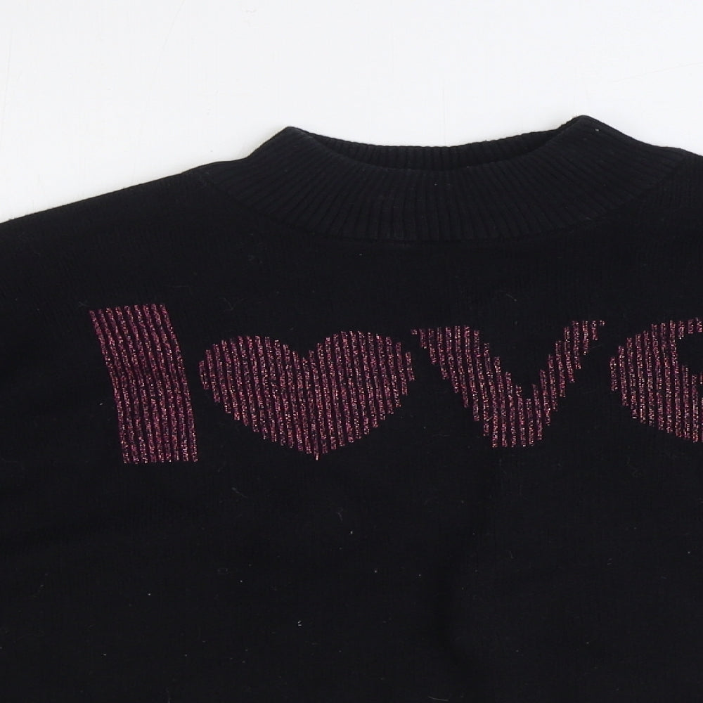 Divided Womens Black Round Neck Polyester Pullover Jumper Size XS - Cropped, Love