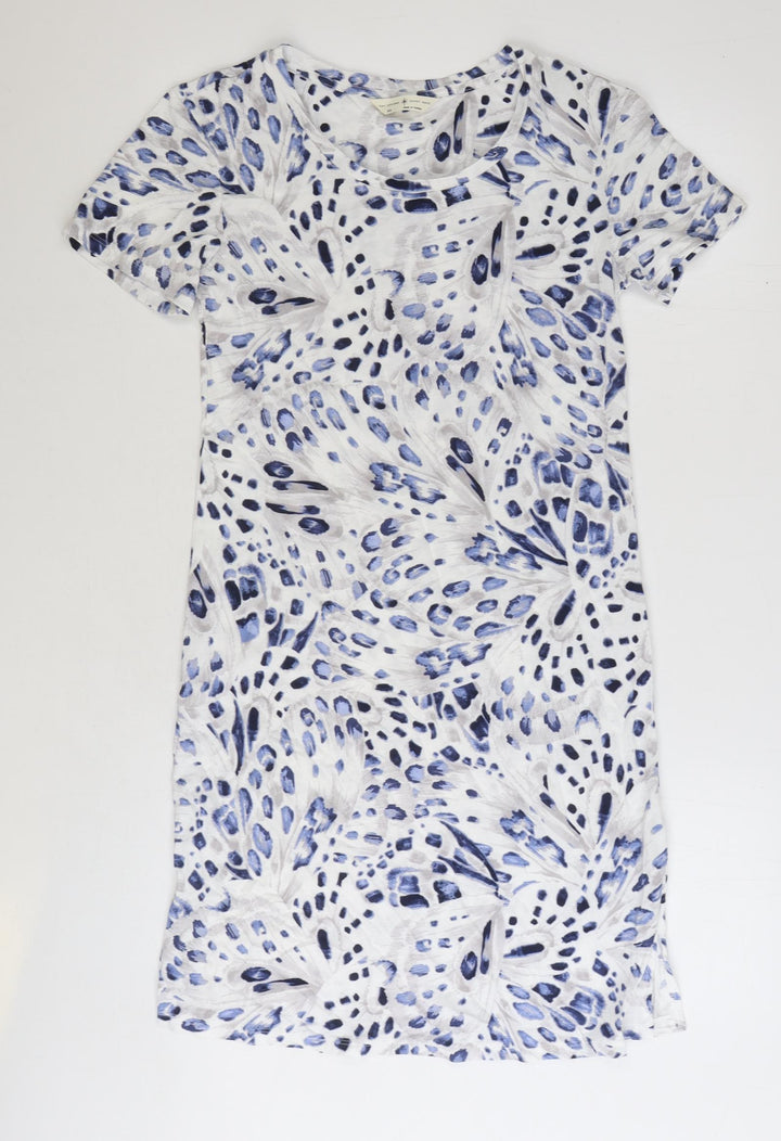 Marks and Spencer Womens Beige Geometric Cotton T-Shirt Dress Size XS Round Neck Pullover