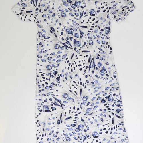 Marks and Spencer Womens Beige Geometric Cotton T-Shirt Dress Size XS Round Neck Pullover