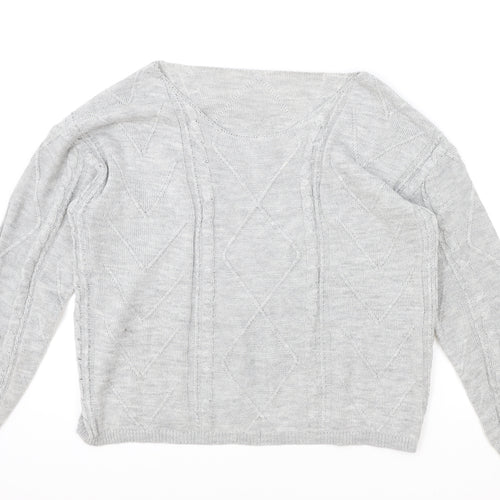 SheIn Womens Grey Scoop Neck Acrylic Pullover Jumper Size XL