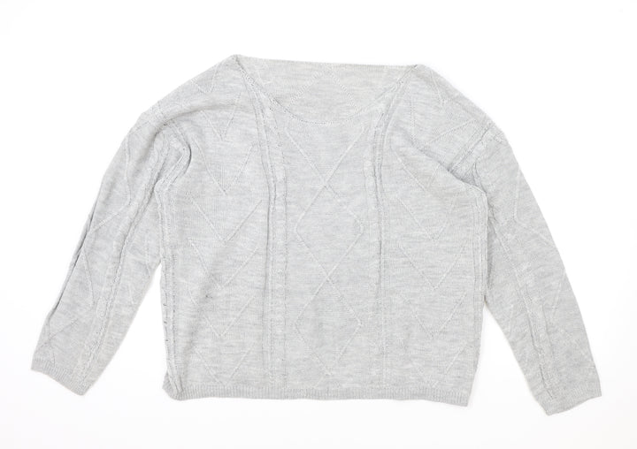 SheIn Womens Grey Scoop Neck Acrylic Pullover Jumper Size XL