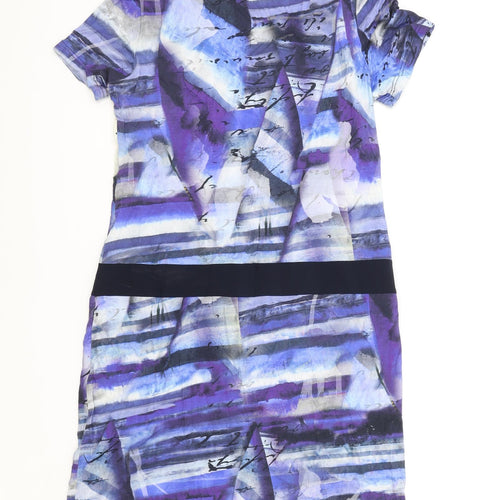 Pause Cafe Womens Blue Geometric Viscose Shift Size 8 V-Neck Pullover