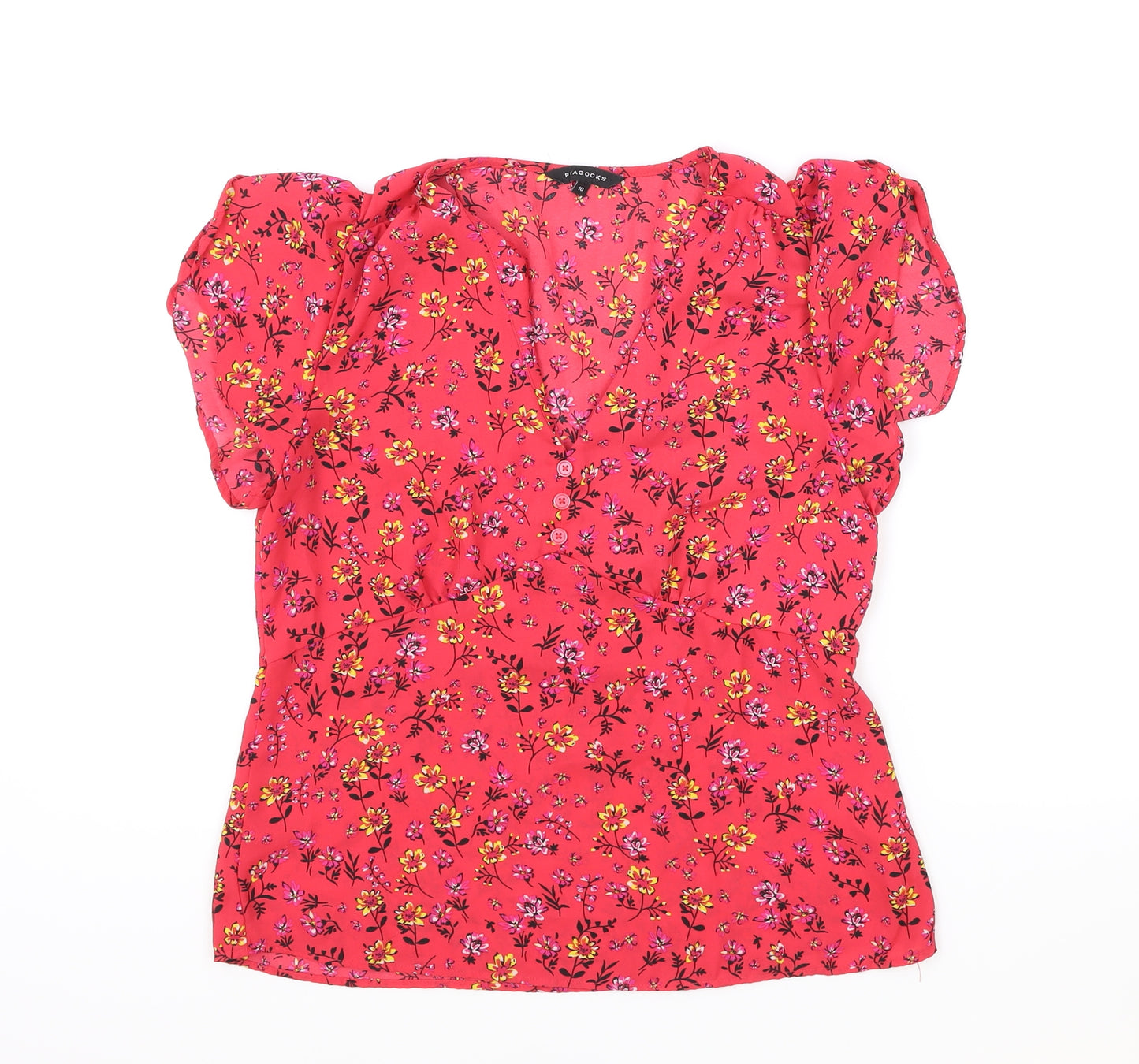 Peacocks Womens Pink Floral Polyester Basic Blouse Size 10 V-Neck