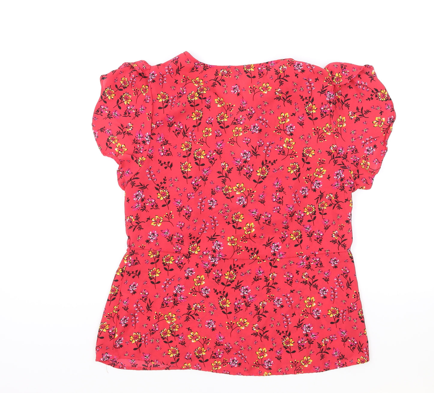 Peacocks Womens Pink Floral Polyester Basic Blouse Size 10 V-Neck