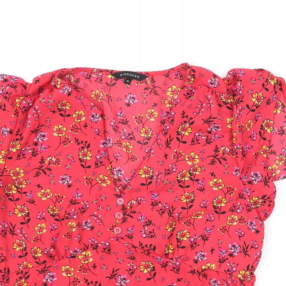 Peacocks Womens Pink Floral Polyester Basic Blouse Size 10 V-Neck