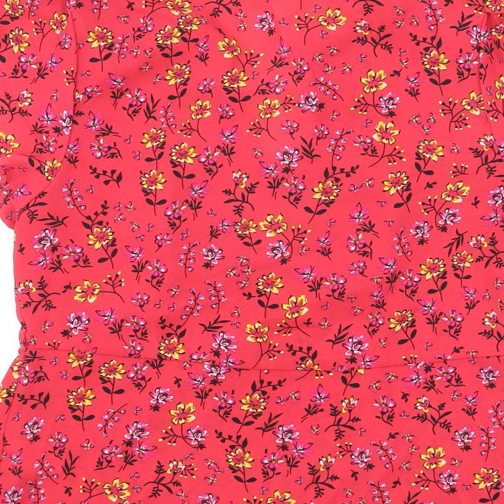 Peacocks Womens Pink Floral Polyester Basic Blouse Size 10 V-Neck