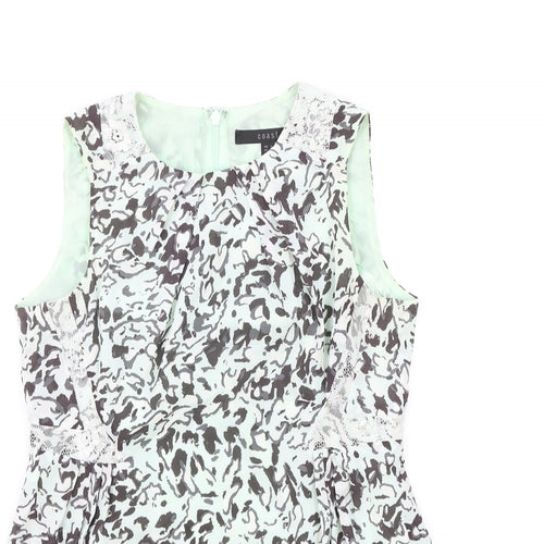 Coast Womens Green Geometric Polyester Basic Tank Size 6 Round Neck
