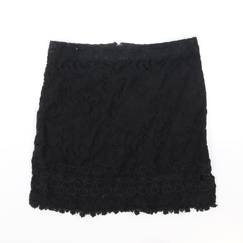 Topshop Womens Black Geometric Polyester Straight & Pencil Skirt Size 8 Zip
