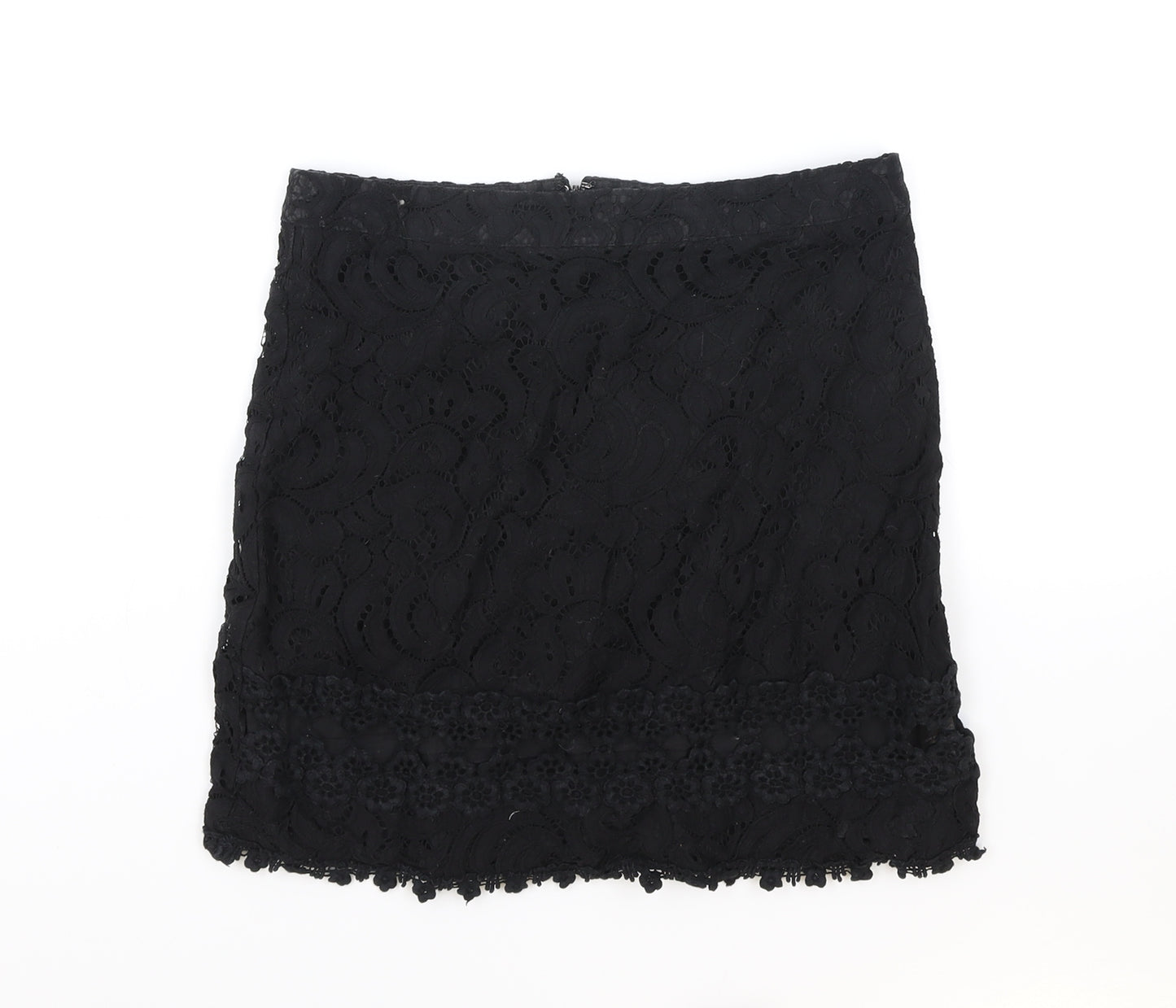 Topshop Womens Black Geometric Polyester Straight & Pencil Skirt Size 8 Zip