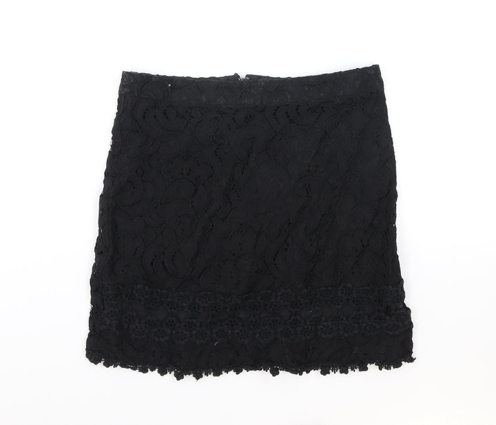 Topshop Womens Black Geometric Polyester Straight & Pencil Skirt Size 8 Zip