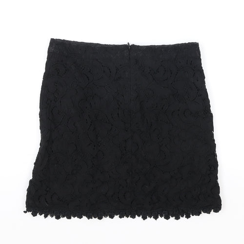 Topshop Womens Black Geometric Polyester Straight & Pencil Skirt Size 8 Zip
