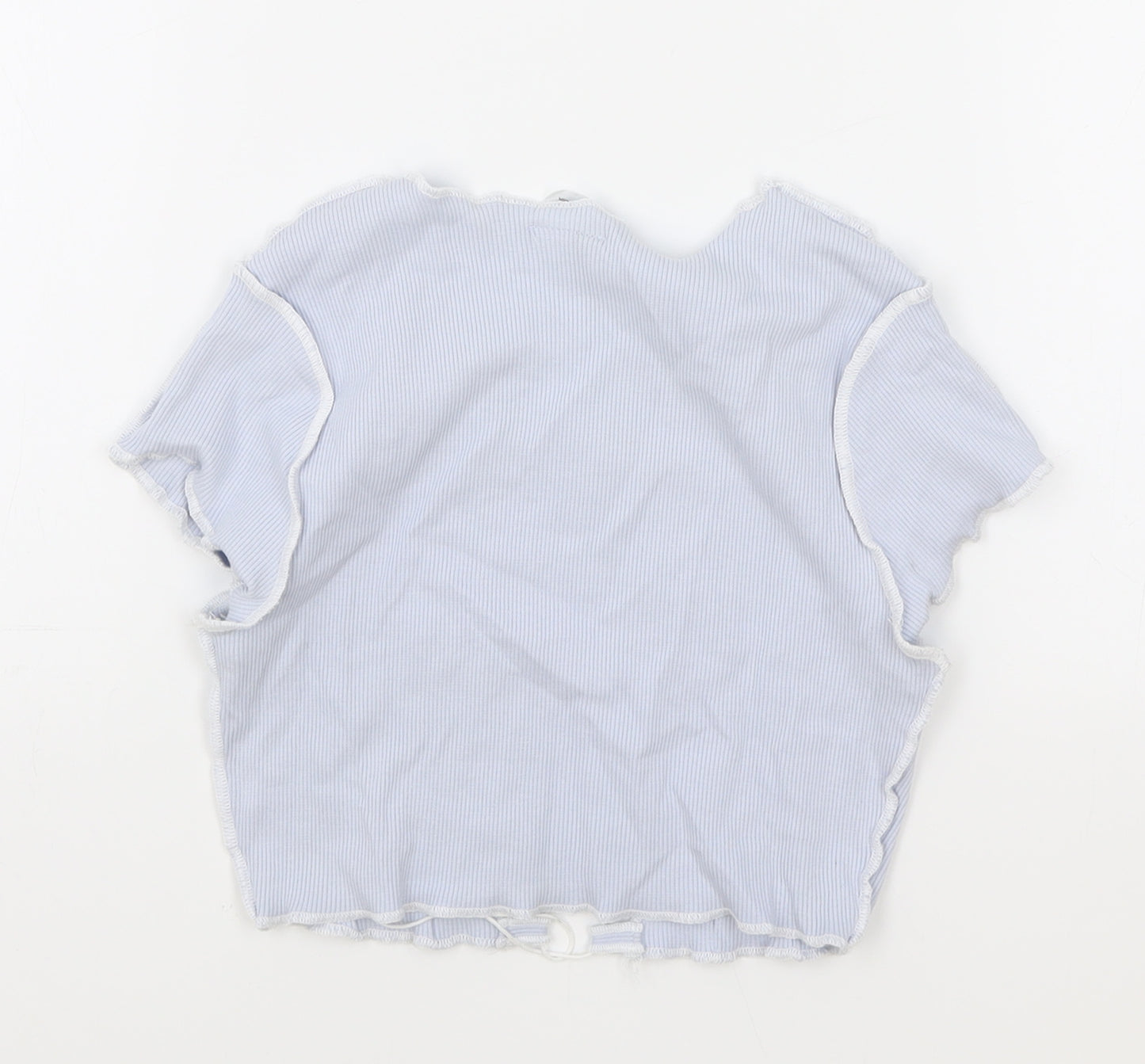 H&M Womens Blue Geometric Cotton Cropped T-Shirt Size S V-Neck