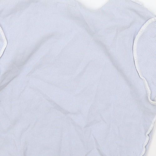 H&M Womens Blue Geometric Cotton Cropped T-Shirt Size S V-Neck
