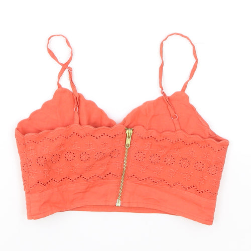 Topshop Womens Pink Cotton Cropped Tank Size 6 Sweetheart - Broderie Anglaise Details
