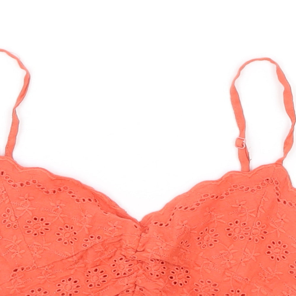 Topshop Womens Pink Cotton Cropped Tank Size 6 Sweetheart - Broderie Anglaise Details