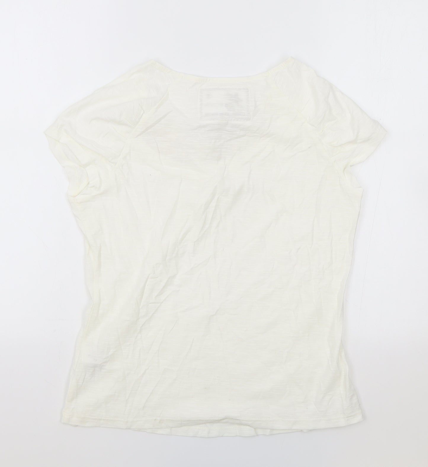 Debenhams Womens Ivory 100% Cotton Basic T-Shirt Size 14 Round Neck - Lace Detail