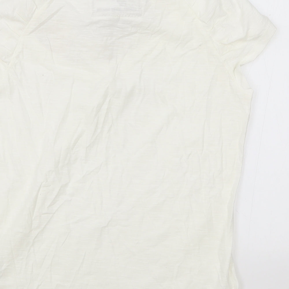 Debenhams Womens Ivory 100% Cotton Basic T-Shirt Size 14 Round Neck - Lace Detail