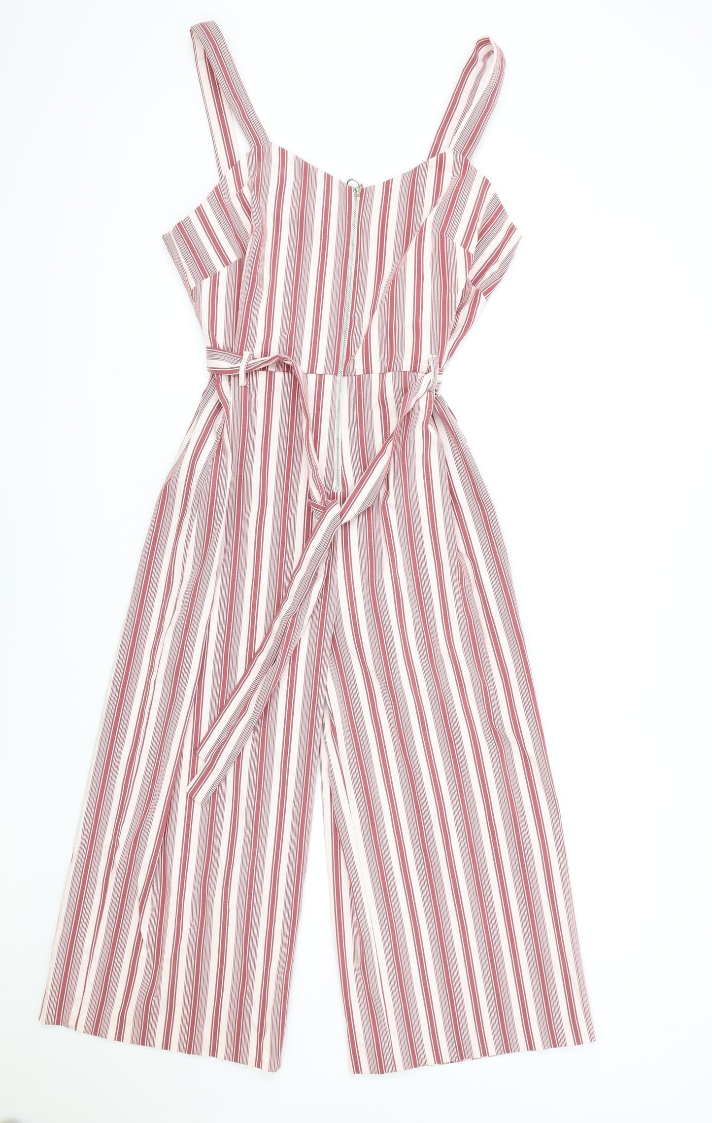 Miss Selfridge Womens Red Striped Polyester Jumpsuit One-Piece Size 16 Zip