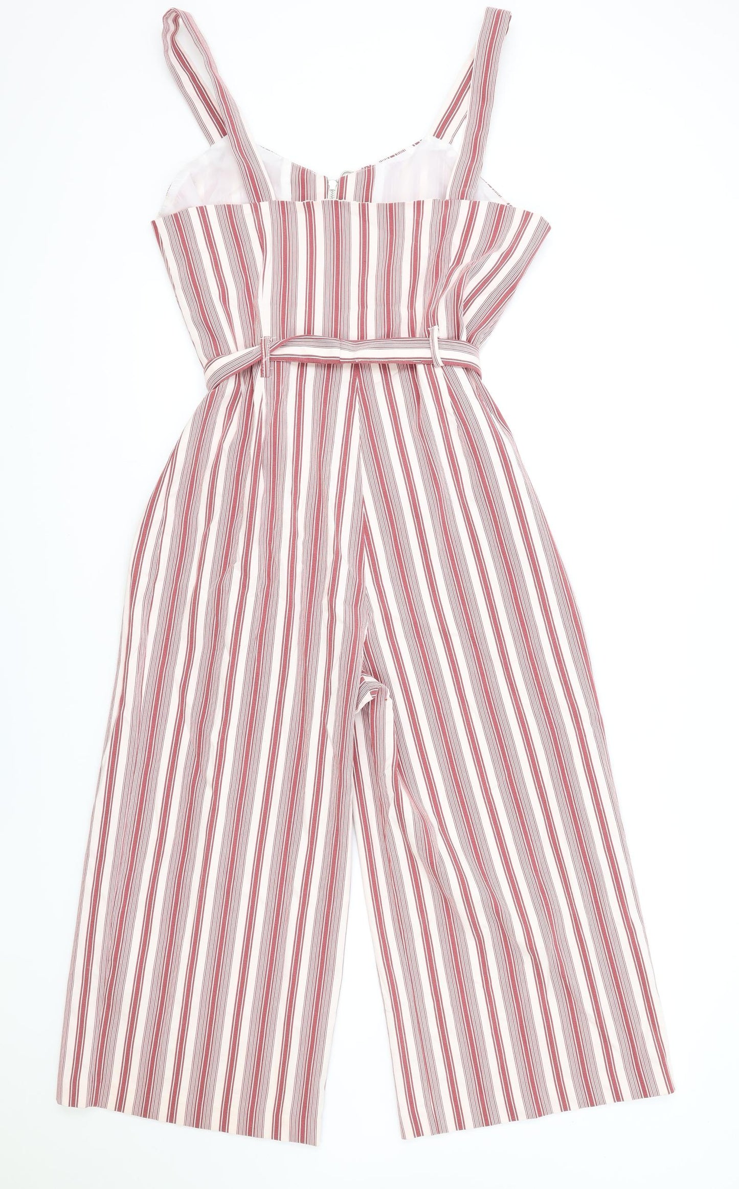 Miss Selfridge Womens Red Striped Polyester Jumpsuit One-Piece Size 16 Zip