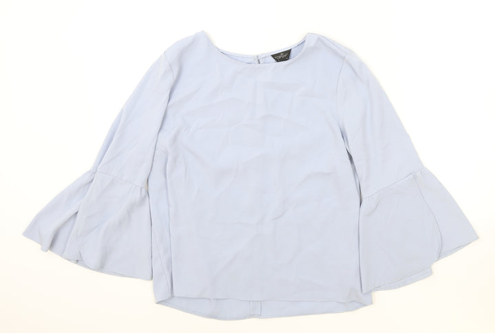 Topshop Womens Blue Polyester Basic Blouse Size 12 Round Neck