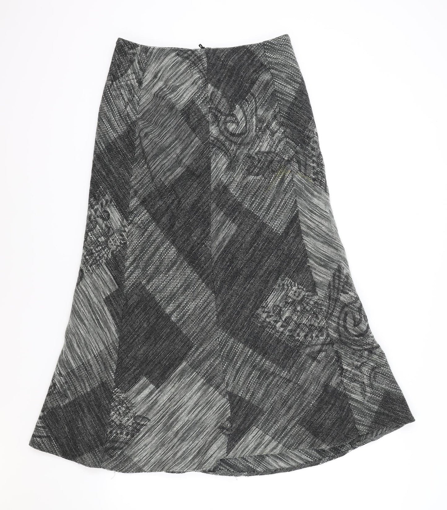 Per Una Womens Grey Geometric Polyester Swing Skirt Size 8 Zip