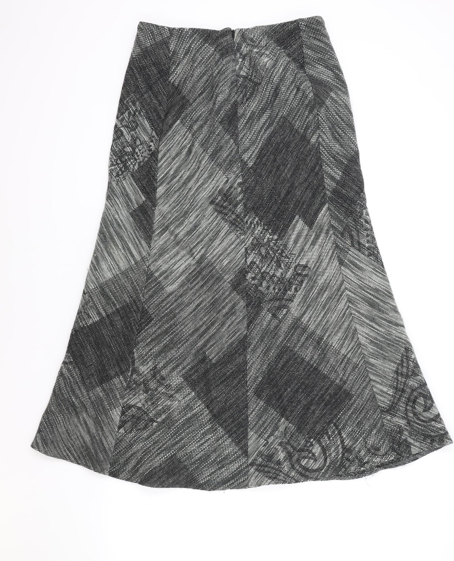 Per Una Womens Grey Geometric Polyester Swing Skirt Size 8 Zip