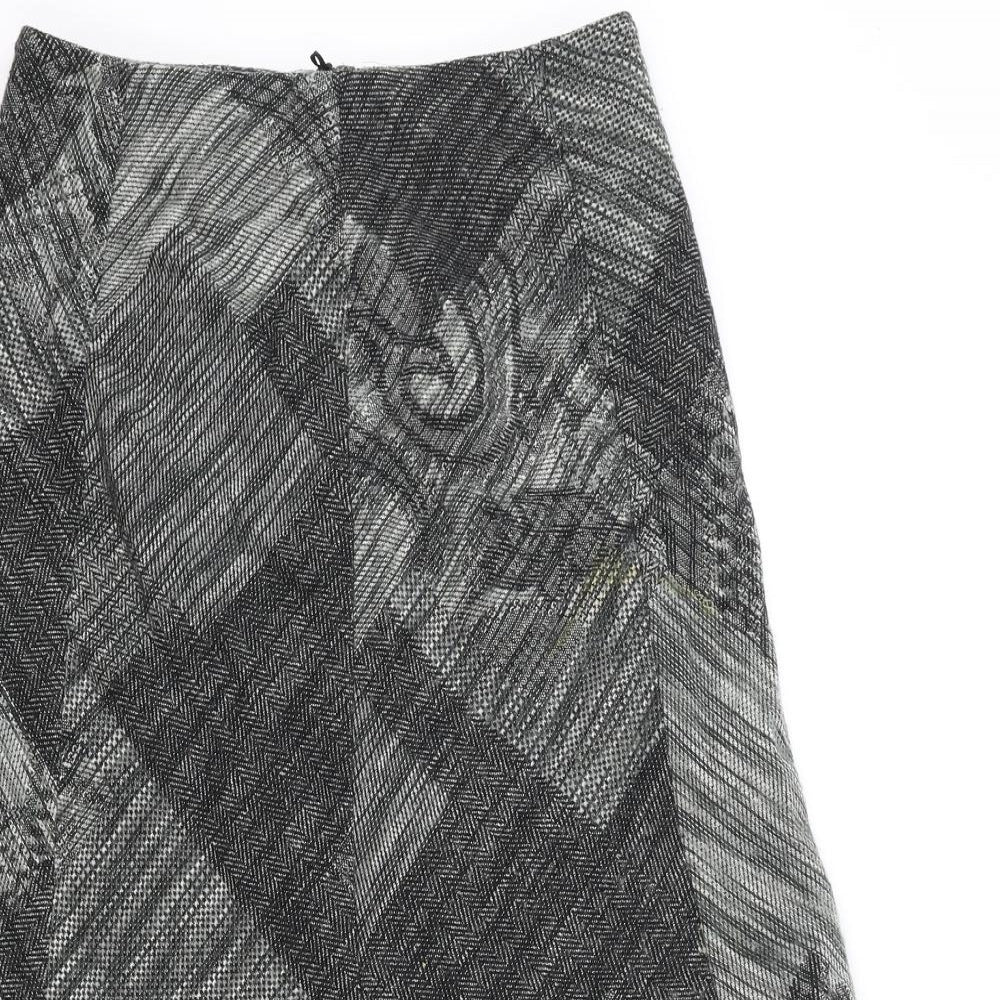 Per Una Womens Grey Geometric Polyester Swing Skirt Size 8 Zip