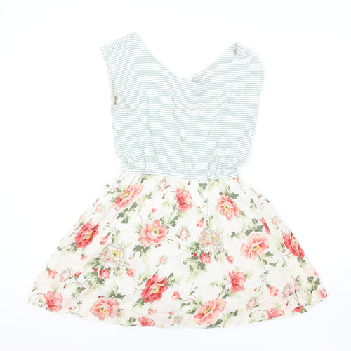 Rare Womens Multicoloured Floral Cotton Fit & Flare Size 10 Scoop Neck Pullover