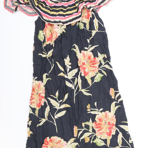 Atmosphere Womens Black Floral Polyester Shift Size 12 Off the Shoulder Pullover
