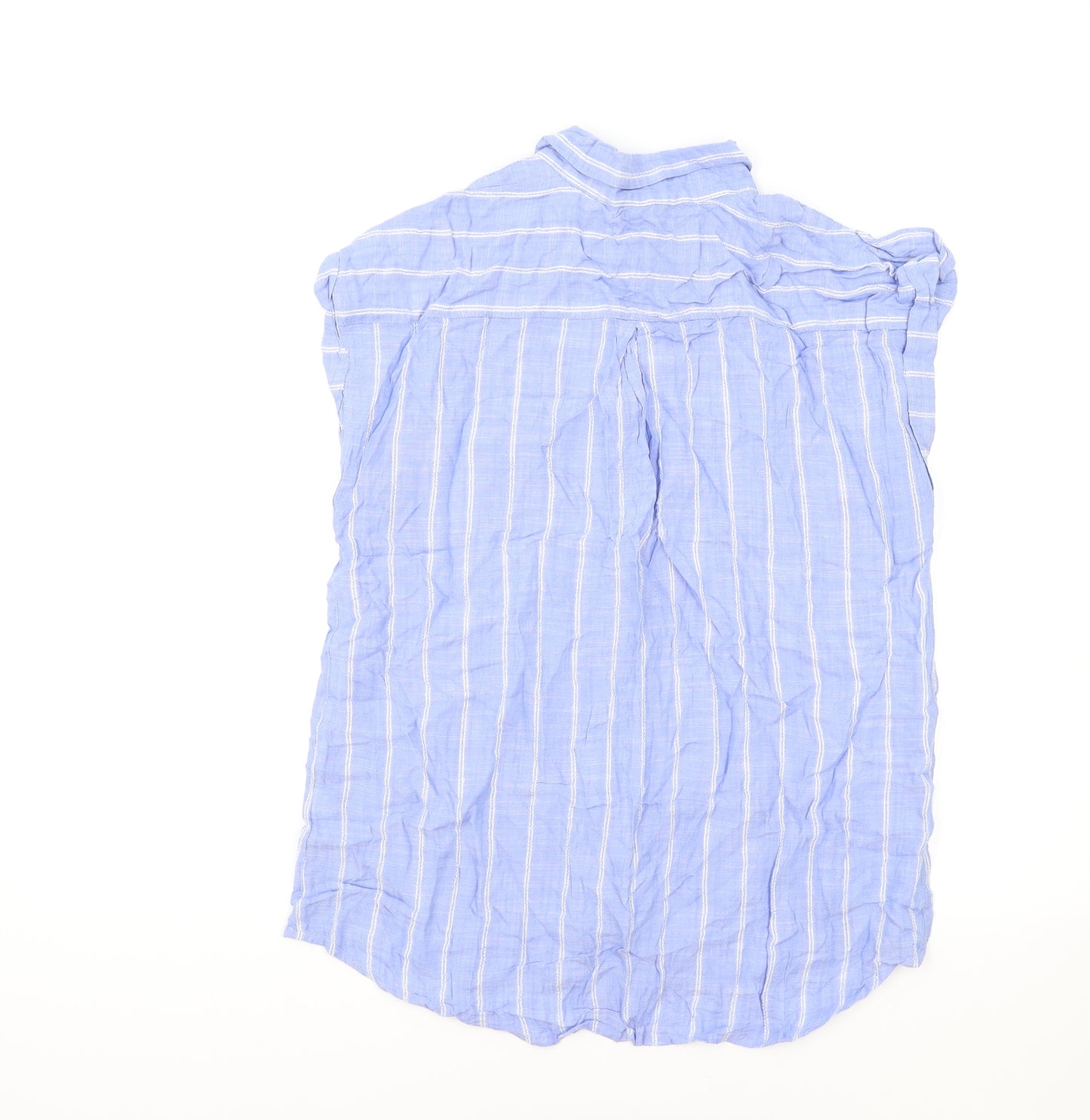 NEXT Womens Blue Striped Cotton Basic Button-Up Size 14 V-Neck