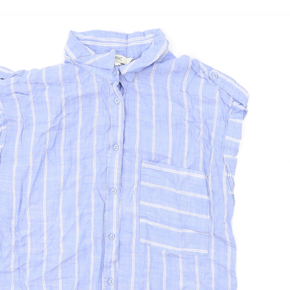 NEXT Womens Blue Striped Cotton Basic Button-Up Size 14 V-Neck