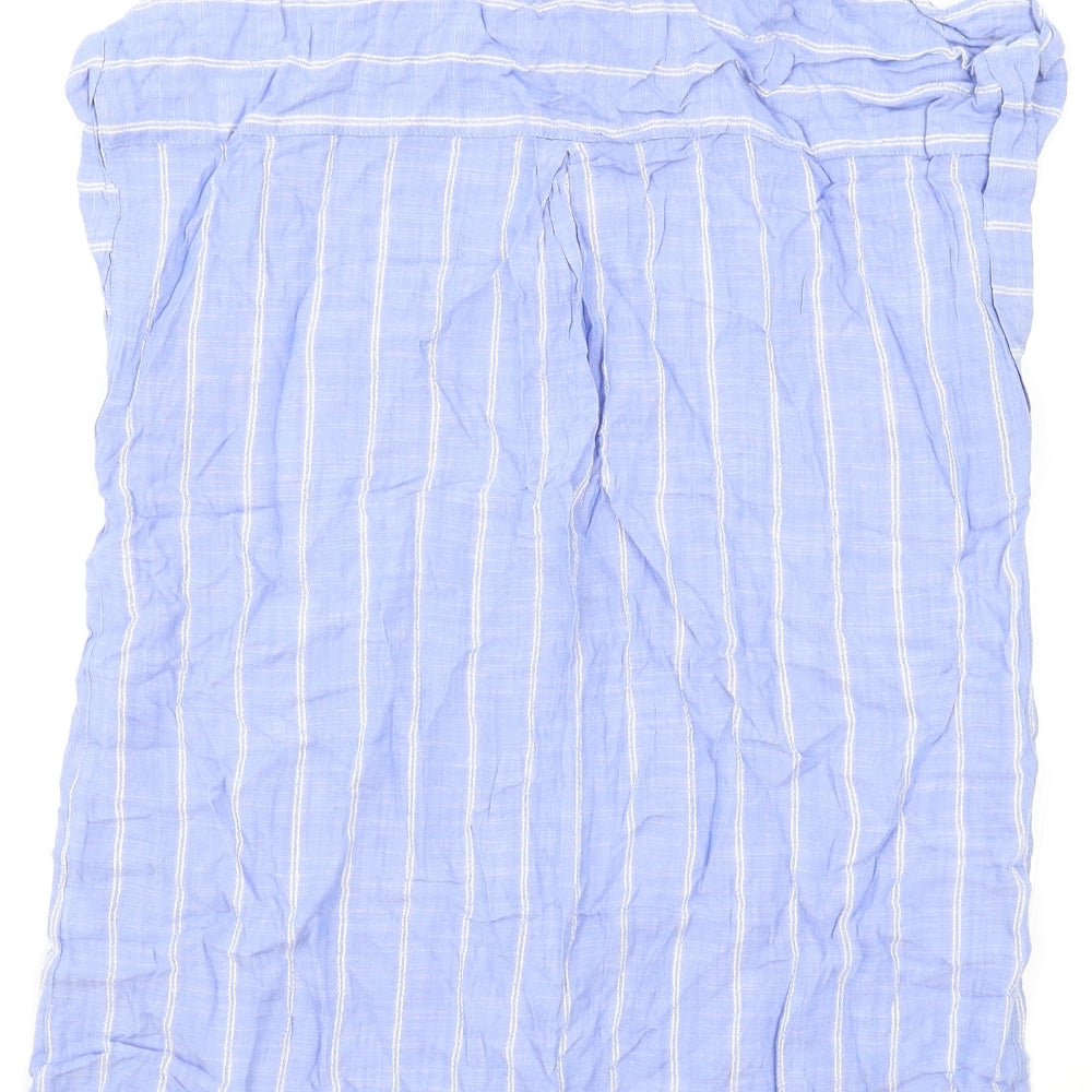 NEXT Womens Blue Striped Cotton Basic Button-Up Size 14 V-Neck