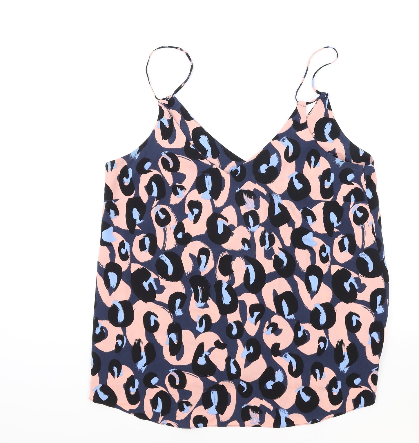 Topshop Womens Blue Geometric Polyester Basic Tank Size 12 V-Neck