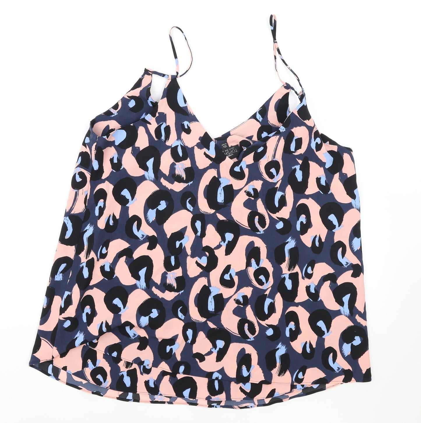 Topshop Womens Blue Geometric Polyester Basic Tank Size 12 V-Neck