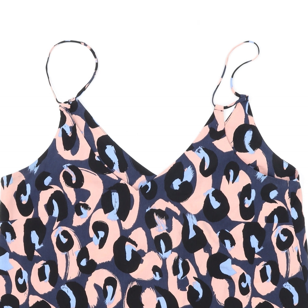 Topshop Womens Blue Geometric Polyester Basic Tank Size 12 V-Neck