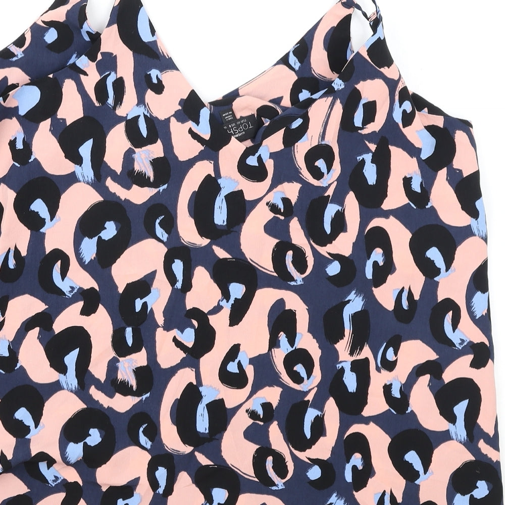 Topshop Womens Blue Geometric Polyester Basic Tank Size 12 V-Neck
