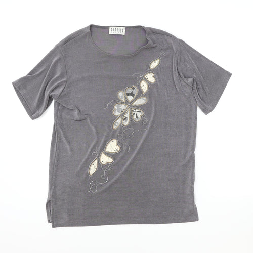 Citrus Womens Brown Polyester Basic T-Shirt Size M Round Neck