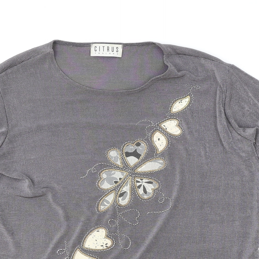 Citrus Womens Brown Polyester Basic T-Shirt Size M Round Neck