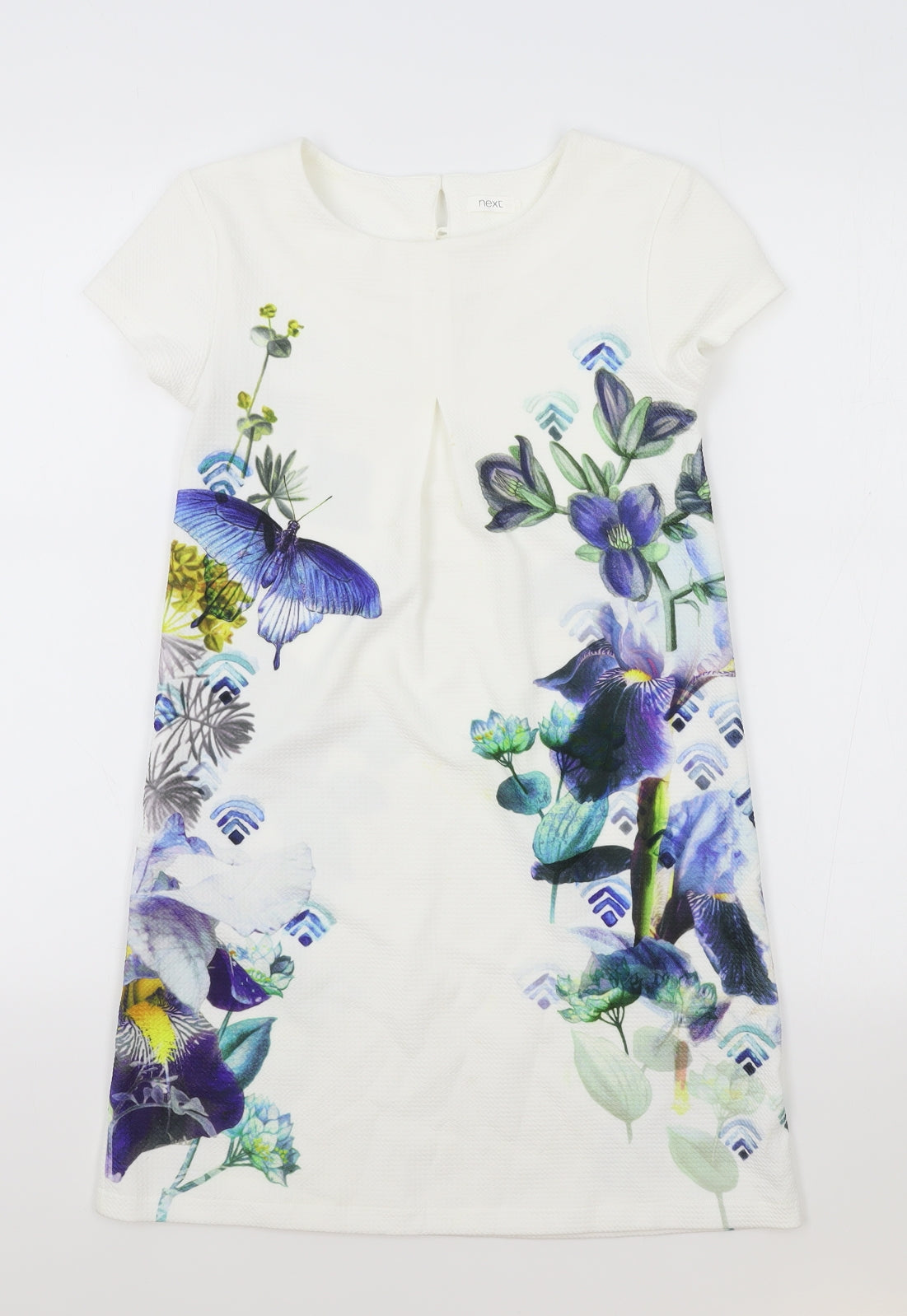 NEXT Girls White Polyester T-Shirt Dress Size 10 Years Round Neck Button