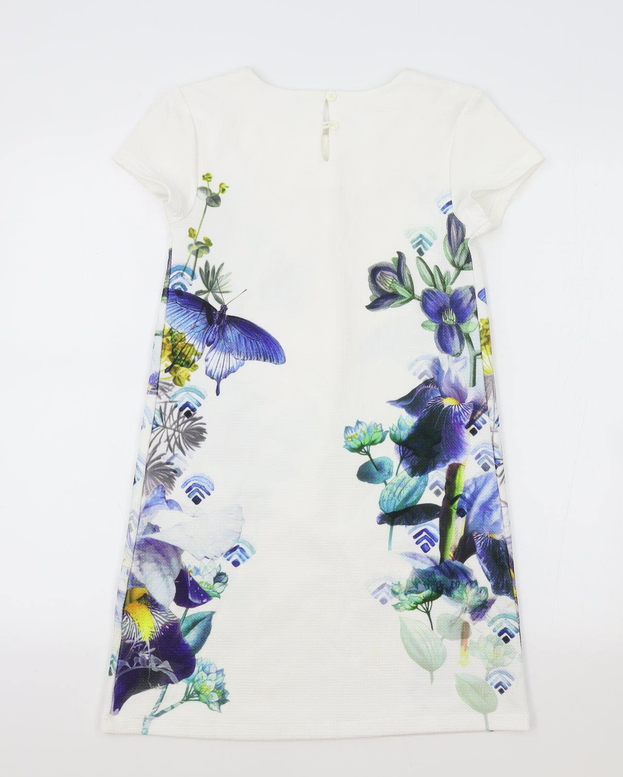NEXT Girls White Polyester T-Shirt Dress Size 10 Years Round Neck Button