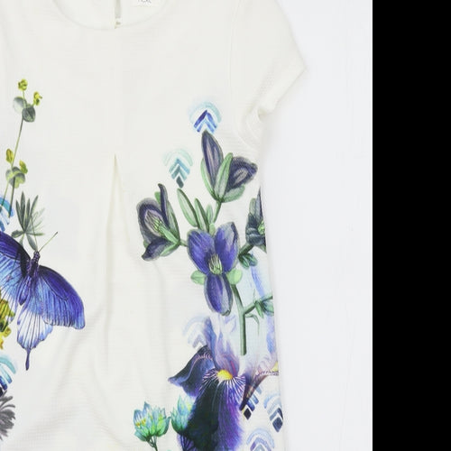 NEXT Girls White Polyester T-Shirt Dress Size 10 Years Round Neck Button
