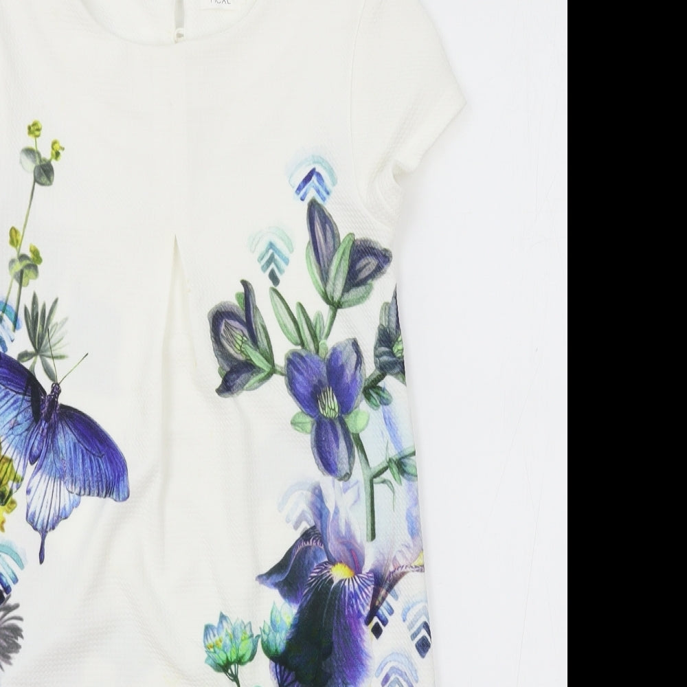 NEXT Girls White Polyester T-Shirt Dress Size 10 Years Round Neck Button