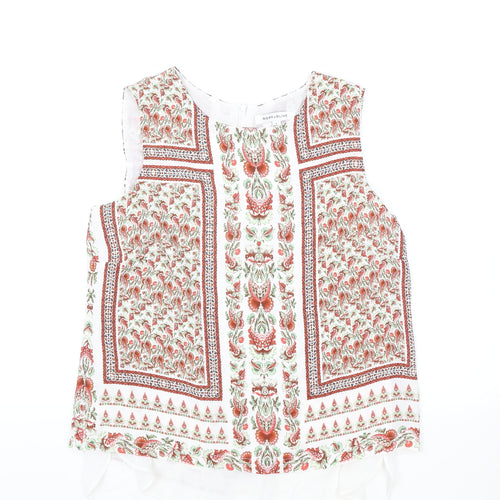 Rose & Olive Womens White Geometric Polyester Basic Tank Size L Round Neck