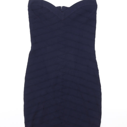 French Connection Womens Blue Viscose Bodycon Size 10 Sweetheart Zip