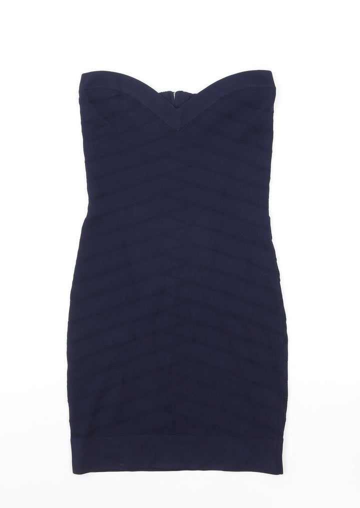 French Connection Womens Blue Viscose Bodycon Size 10 Sweetheart Zip