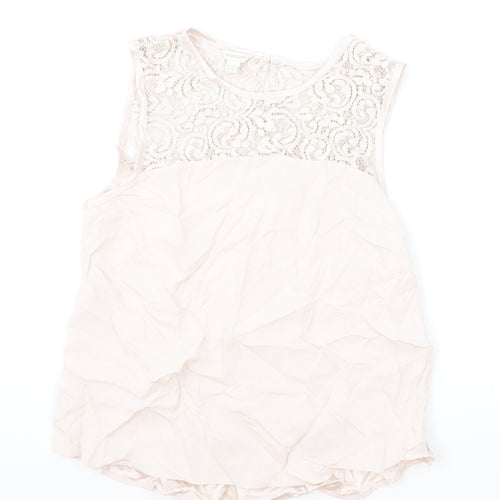 Monsoon Womens Pink Viscose Basic Tank Size 14 Round Neck - Lace Detail
