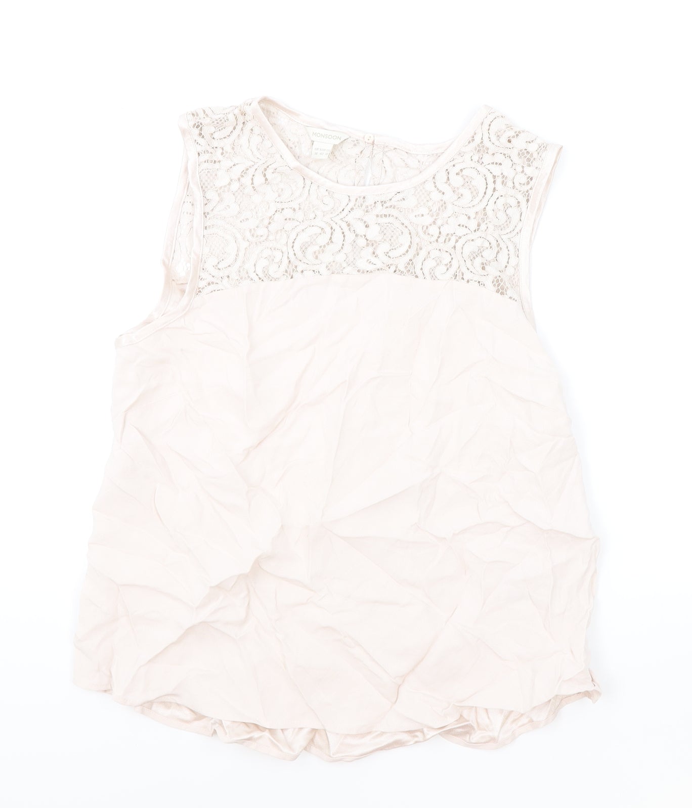 Monsoon Womens Pink Viscose Basic Tank Size 14 Round Neck - Lace Detail