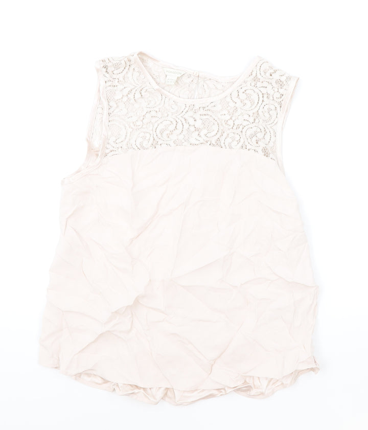 Monsoon Womens Pink Viscose Basic Tank Size 14 Round Neck - Lace Detail
