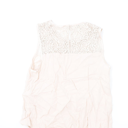 Monsoon Womens Pink Viscose Basic Tank Size 14 Round Neck - Lace Detail